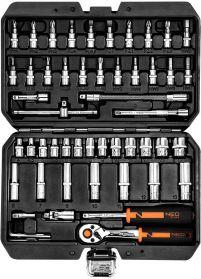 10-006 Набір інструментів Neo Tools, Набір торцевих головок, 53шт, 1/4", CrV, кейс