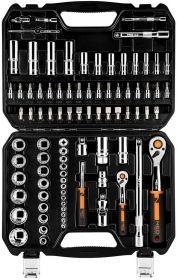 10-060 Набір інструментів Neo Tools, Набір торцевих головок, 86шт, 1/2", 1/4", CrV, кейс