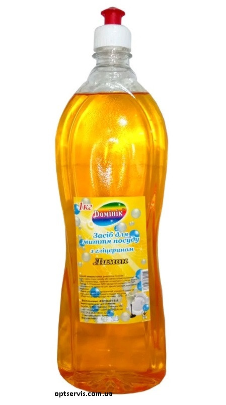 Засіб для миття посуду з гліцерином Домінік Лимон 1 л, фото 1