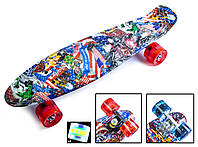 Подростковый пенниборд с ярким принтом и подсветкой всех колес (Pennyboard) NBA TT, код: 5551028