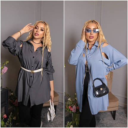 Літнє плаття-сорочка джинс з довгим рукавом розміри норма й батал, фото 1