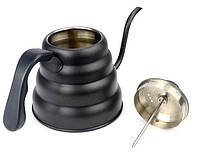 Чайник с термометром 1.2 л Pour Over Coffee Pot Черный Глянец