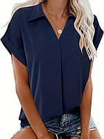 Летняя легкая женская блузка (белая, черная, голубая, бордовая) есть большие размеры Голубой, 42/44