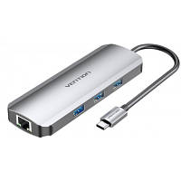 Концентратор Vention USB3.1 Type-C --> HDMI/USB 3.0x3/RJ45/SD/TF/PD 100W Hub 8-in TOKHB ZXC