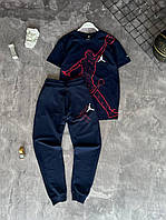 Чоловічий літній костюм Jordan Футболка + Штани синій з червоним Комплект Джордан на літо (G)