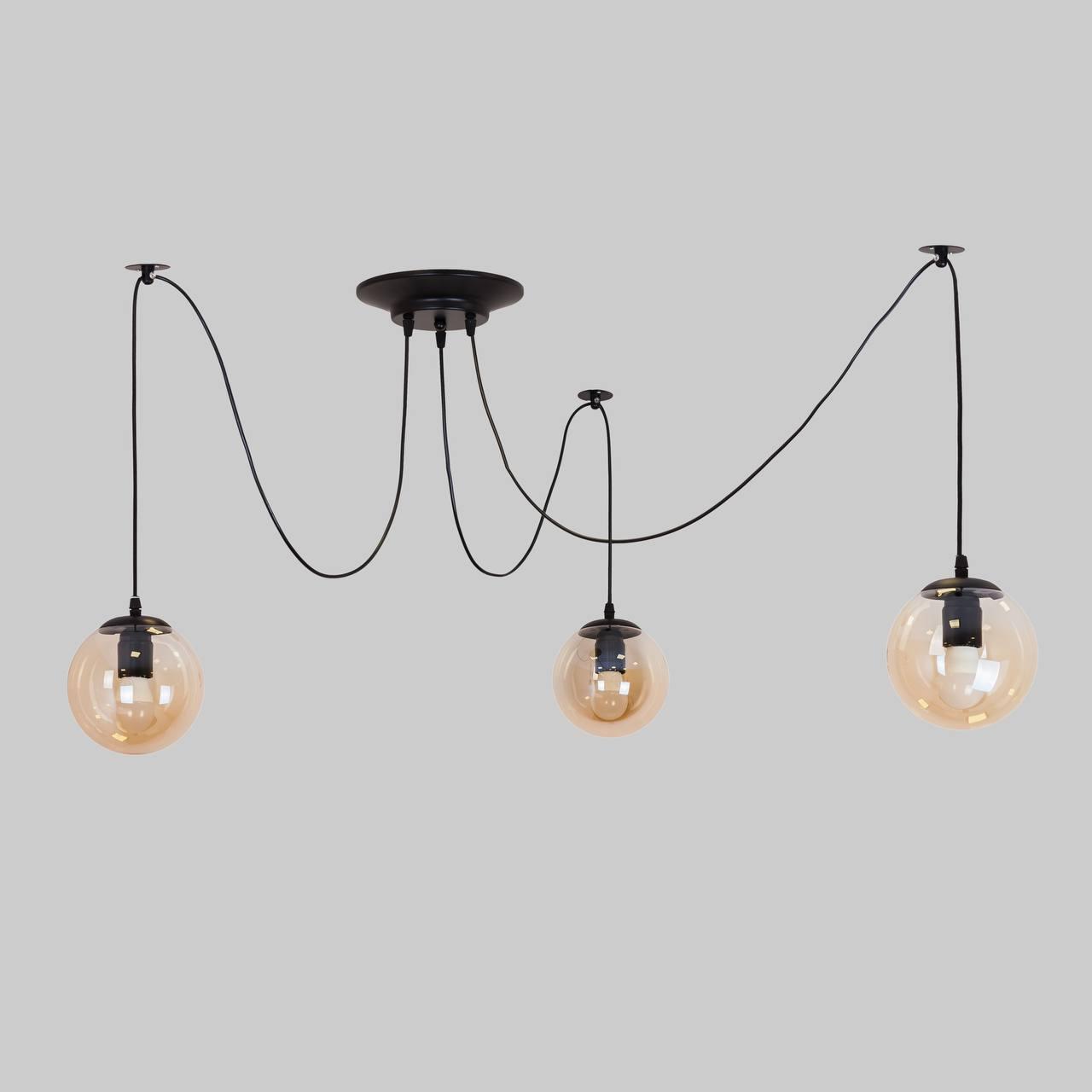 Чорна люстра з кавових кульок на 3 лампи (56-PR1503F-3 BK+BR)