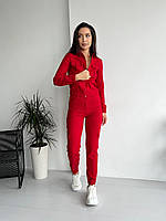 Комфортный костюм штаны и кофта джинс-бенгалин красный BD 77