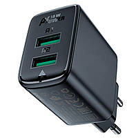 Мережевий зарядний пристрій ACEFAST A33 QC18W (USB-A+USB-A) dual port charger Black inc mid