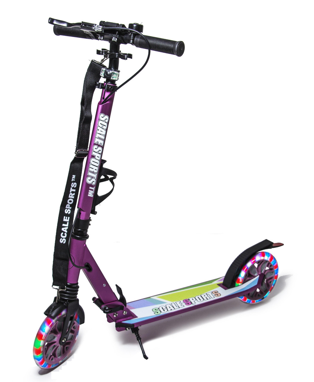 Дитячий самокат Scale Sports SS-29 з ручним заднім гальмом + ліхтарик + дзвіночок + тримач для пляшки. Рожевий, фото 1