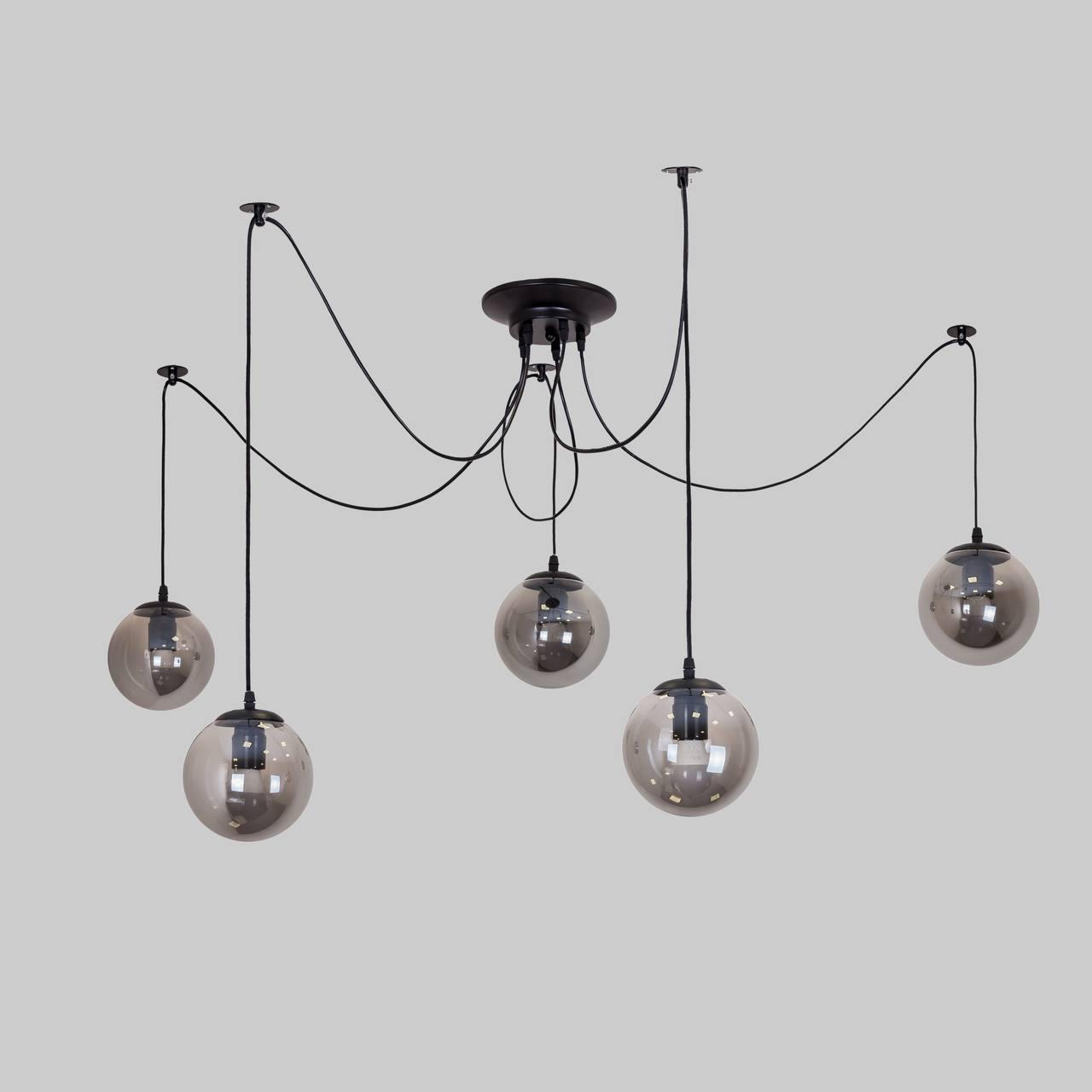 Чорна люстра з графітових кульок на 5 ламп (56-PR1505F-5 BK+BK)