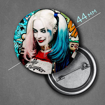 "Харлі Квінн" значок круглий на булавці Ø44 мм