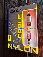 Кабель Usb Micro Usb Aspor A173 Nylon 3A 0.3m orig 100% круглый, тканевый шнур