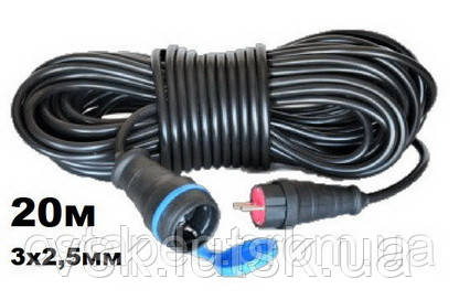 Електричний подовжувач (ГНІЗДО-ВИЛКА) з з/к 20 м (ПВС 3"2,5) ТМ ФЕНІКС ЕП, фото 1