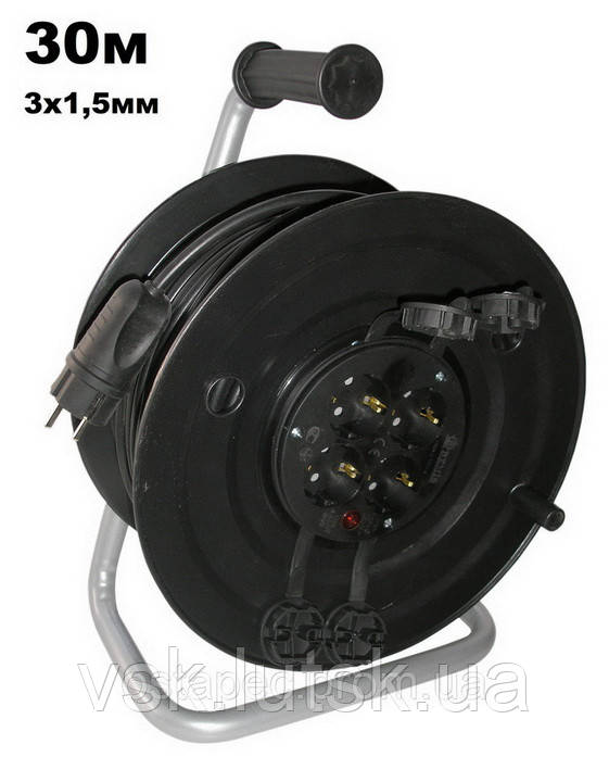 Електричний подовжувач на котушці з з/к 30м(ПВС 3"1,5) ТМ ФЕНІКС ЕП, фото 1