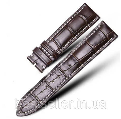 Ремінець до годинників LONGINES 20/18 mm коричневий з білою строчкою (крокодил).