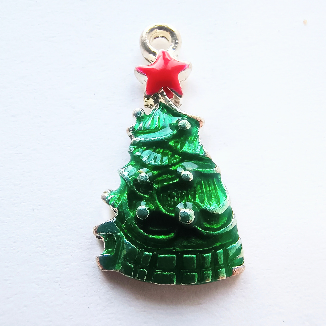 Підвіска Finding Кулон шарм новорічне дерево ялинка Світло-золотистий зелена біла червона емаль 25 мм x 13 мм