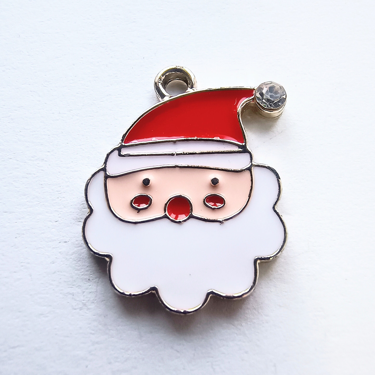 Підвіска Finding Кулон шарм різдвяний новорічний Санта Клаус страз Золотистий червона біла емаль 21 мм x 17 мм