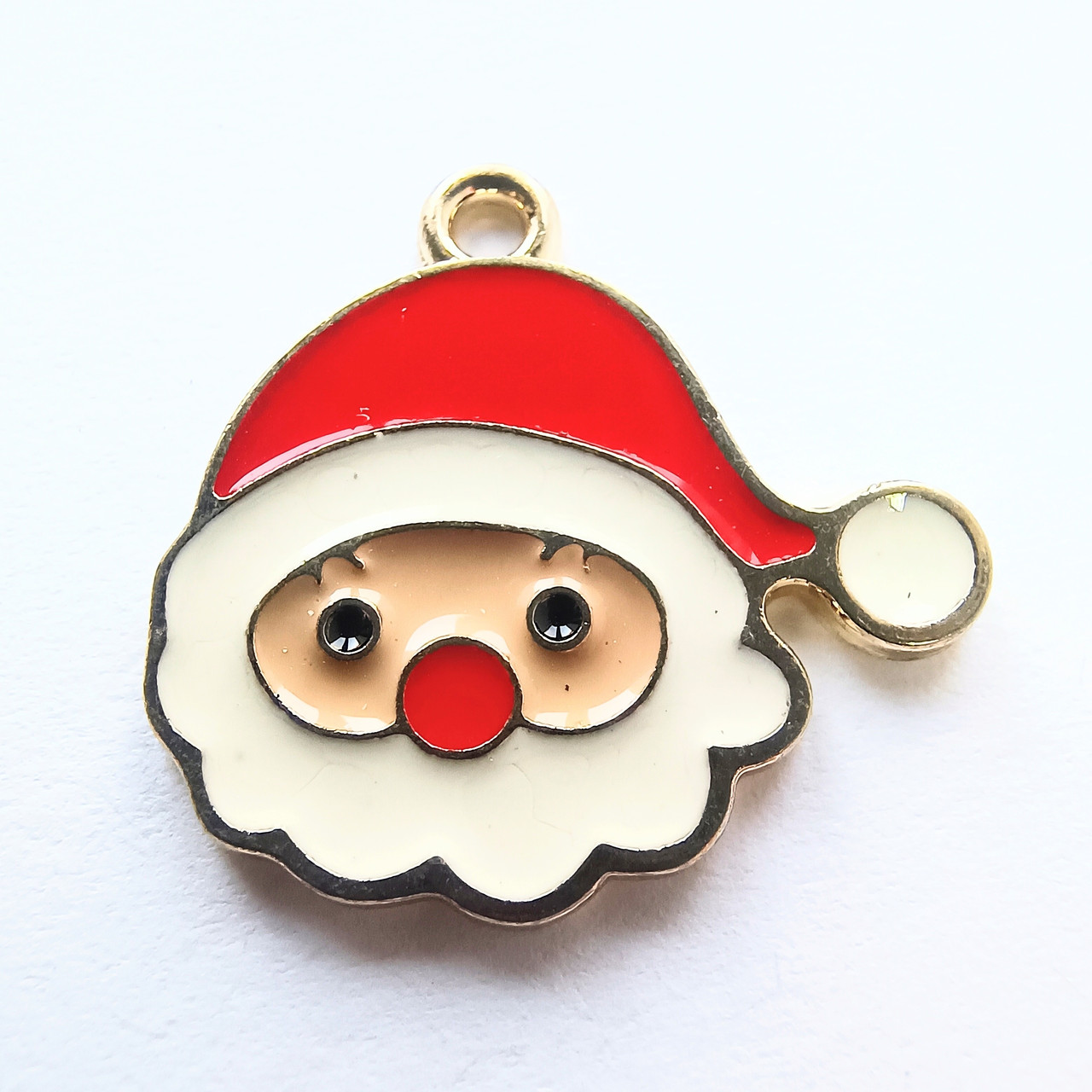Підвіска Finding Кулон шарм різдвяний новорічний Санта Клаус страз Золотистий червона біла емаль 23 мм x 22 мм