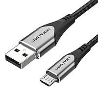 Кабель Vention Cotton Braided USB 2.0 A Male to Micro Male 3A Cable 1M Gray Aluminum Alloy Type (COAHF) inc