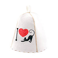Банная шапка Luxyart "I love cat", натуральный войлок, белый (LA-210) tn
