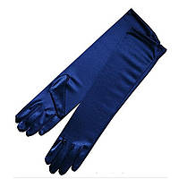 Перчатки атласные темно-синие выше локтя