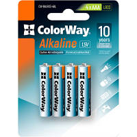 Батарейка ColorWay AAA LR03 Alkaline Power лужні * 4 blister CW-BALR03-4BL ZXC