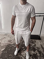 Мужской белый летний спортивный костюм-двойка, однотонная стильная футболка и стильные легкие шорты