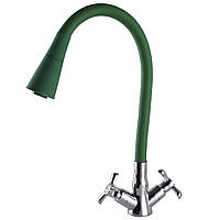 Змішувач на кухню DOMINO DK-H1-2N-103SK-G05 двовентильний гофровилив зелений з душовою насадкою, на гайці