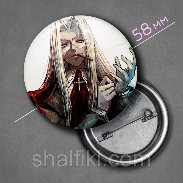 "Інтегра Хеллсінг (Хеллсінг / Hellsing)" значок круглий на булавці Ø58 мм, фото 1