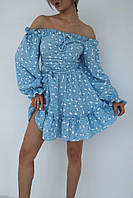 Женское платье муслиновое с открытыми плечами и пышной юбкой Sms9051