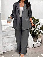 Стильный брючный костюм пиджак без застежек + штаны на резинке графит BD 77