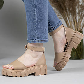 Босоніжки жіночі з Натуральної шкіри бежеві