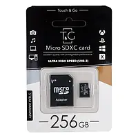 Карта памяти T&G MicroSDXC 256gb UHS-3 10 Class & Adapter Чёрный высокоскоростная OM227