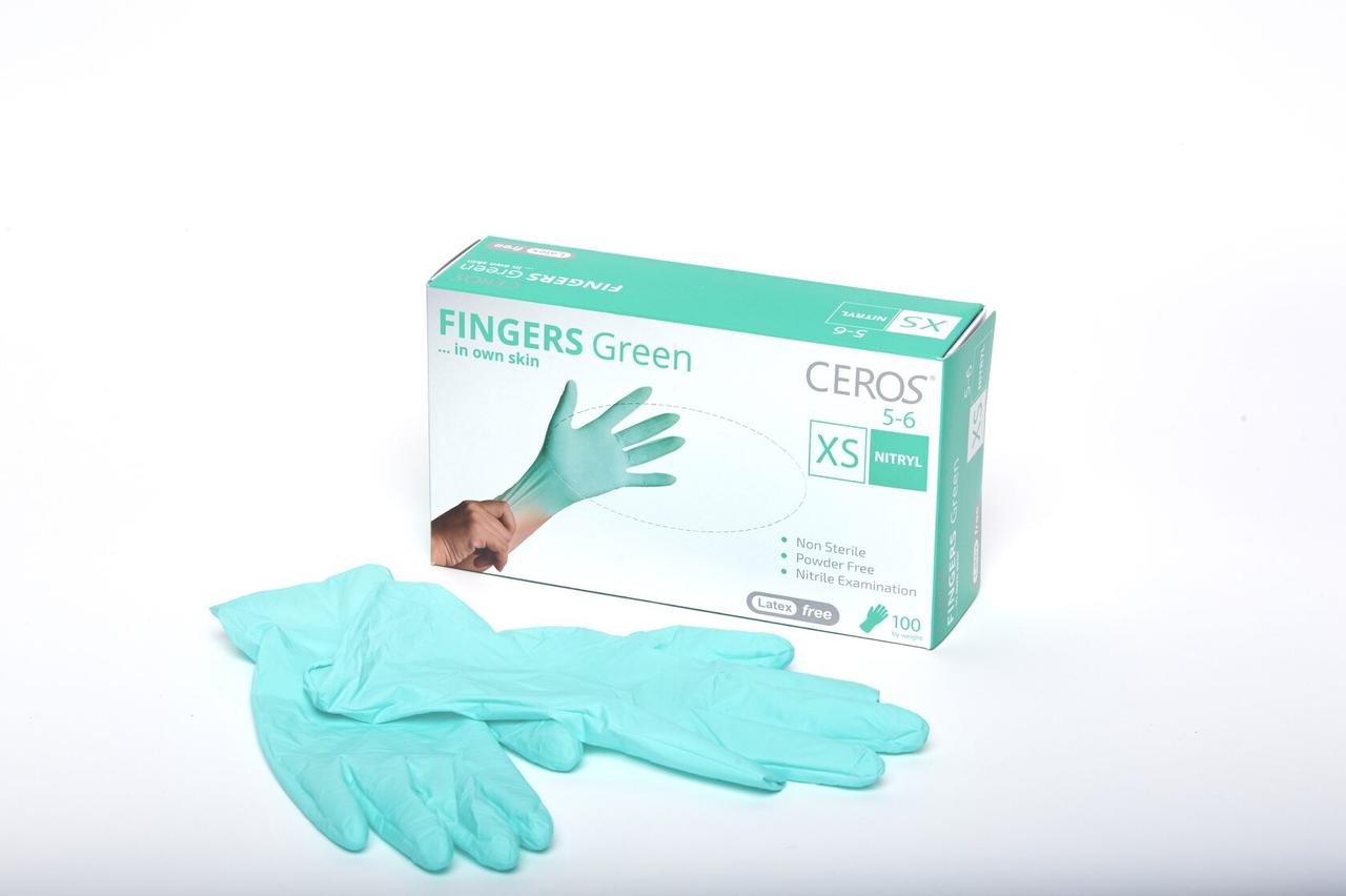 Рукавички нітрилові оглядові нестерильні без пудри Ceros TM Fingers Green (50 пар), розмір M