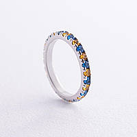 Серебряное кольцо с дорожкой голубых и желтых камней 8151 INTERSHOP