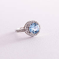 Серебряное кольцо с голубым топазом и фианитами 111430 INTERSHOP