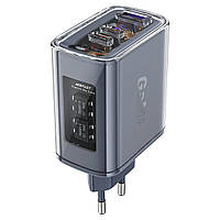Мережевий зарядний пристрій ACEFAST A45 Sparkling series PD65W GaN (2*USB-C+USB-A) charger Mica gray inc mid