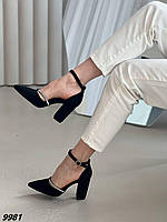 Туфли женские на каблуке Материал эко-замша Цвет черный Сверху на застежке Закрытая пятка