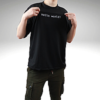 Чоловіча трикотажна чорна футболка з написом Hello World!