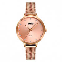 Женские часы на розовом металлическом ремешке Skmei 1291RG Rose Gold