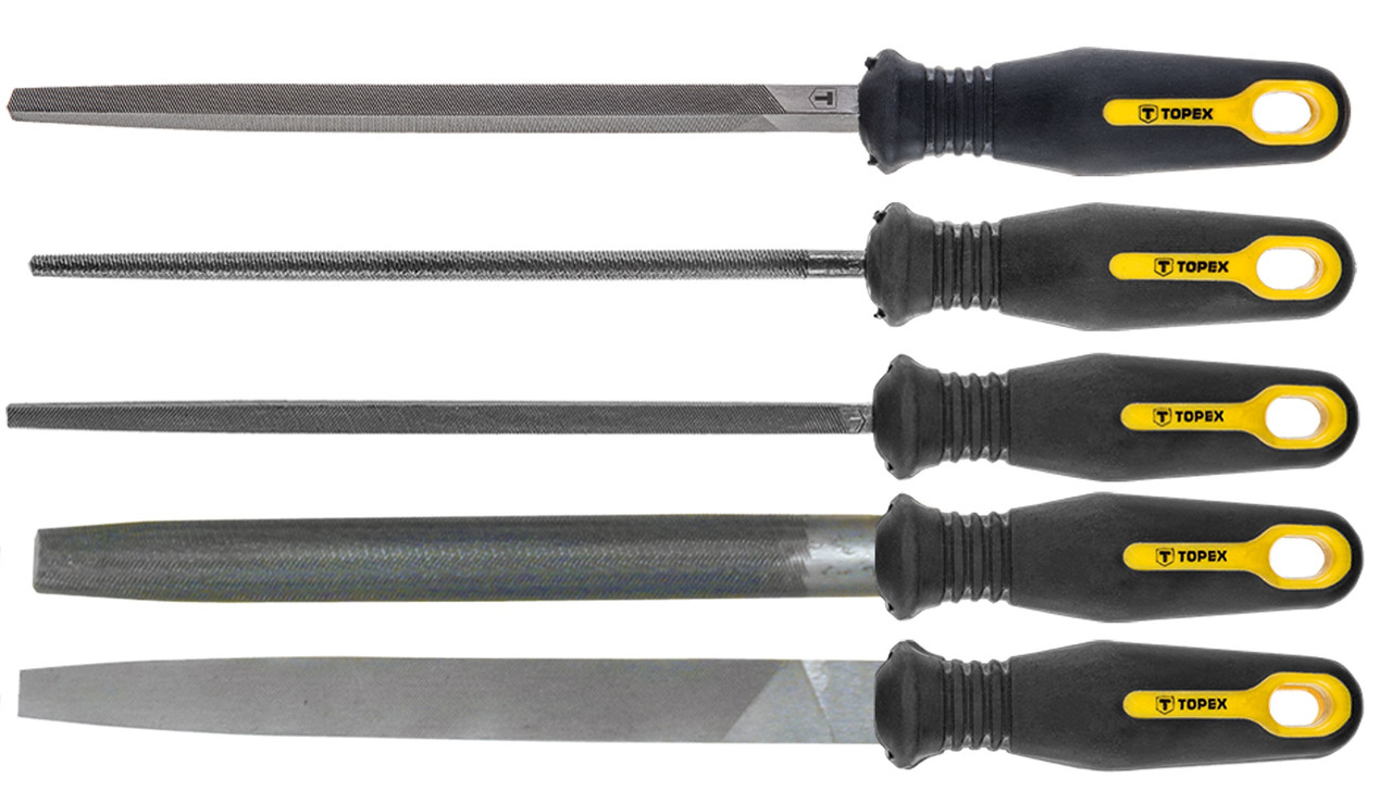 Topex Напильники по металлу, набор 5шт, рукоята двухкомпонентная, 200мм ...