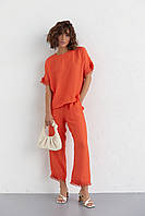 Женский брючный костюм с бахромой - оранжевый цвет, L (есть размеры) tn