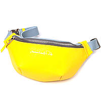 Патриотическая кожаная сумка-бананка комби двух цветов Сердце GRANDE PELLE 16760 Желто-голубая tn