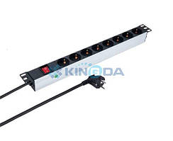 Блок Розеток (8xSchuko), Вимикач, 1U, Вилка Schuko , Кабель 2м. KD-PDU-GM-1U-P8 PR1