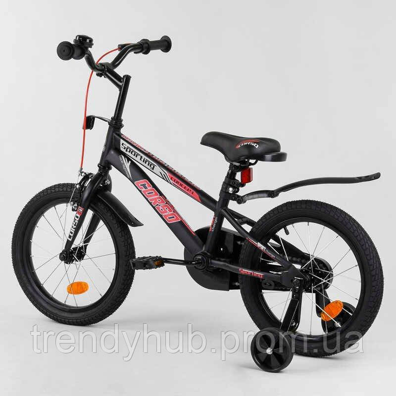 Велосипед детский двухколёсный 16 CORSO Sporting черно-красный R-16119 LP, код: 7609392 - фото 4 - id-p2199272747