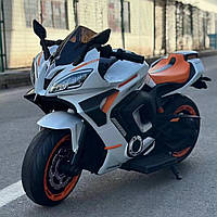 Детский электро-мотоцикл M 5774EL-1-7 Yamaha кожаное сидение, 2 мотора, MP3, свет, бело-оранжевый