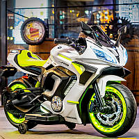Дитячий електро-мотоцикл M 5774EL-1-5 Yamaha шкіряне сидіння, 2 мотори, MP3, світло, біло-зелений