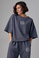 Жіночий літній спортивний костюм спортивний костюм у техніці тай дай трендовий костюм варенка з вишивкою