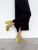 Босоножки женские на каблуке цвет: ЛАЙМ материал: экокожа