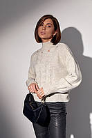 Вязаный женский свитер с косами - бежевый цвет, L (есть размеры) tn